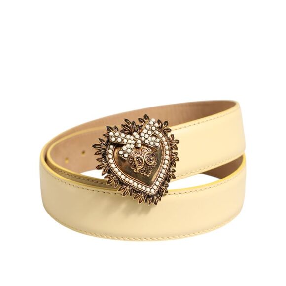 Dolce & Gabbana Light Yellow DEVOTION Heart DG Buckle Women's Belt - Picture 1 of 5